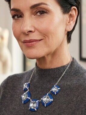 NWT Ann Taylor Silver-Tone Necklace with Cobalt Blue Tile  Charms-9"+2" extender